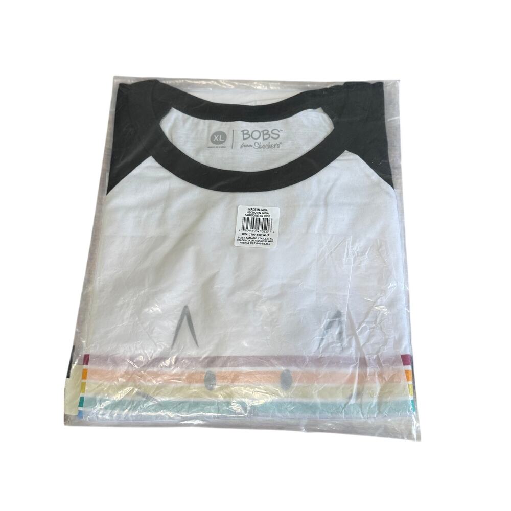 SKECHERS BOBS Peek A Cat Baseball Tee XL 3/4 Sleeve Graphic Shirt NWT - Picture 4 of 6